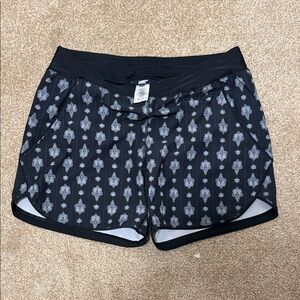 Lands' End Black Athletic Shorts with White Medallion Print
